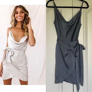 Selfie Leslie BEBE Blue Cowl Neck Satin Mini Dress